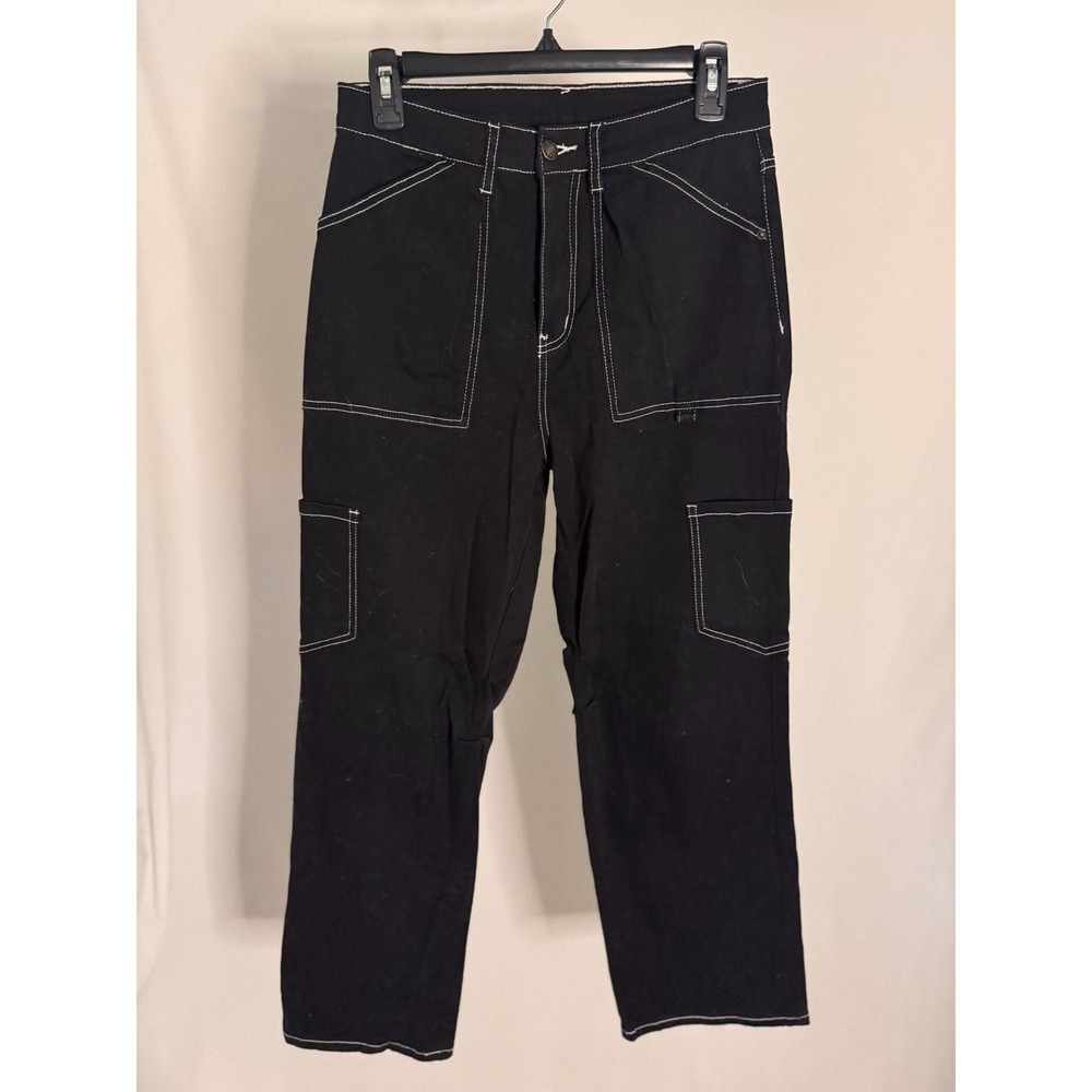 Unbranded - Carpenter Pants Contrast Stitch Cargo - Black‎ - 28 - Women